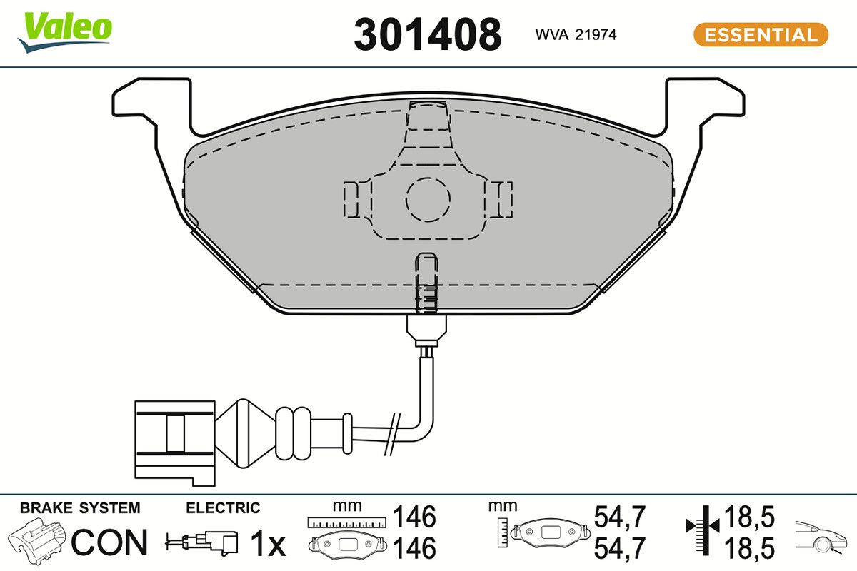 Jeu de 4 plaquettes de frein VALEO ref. 301408